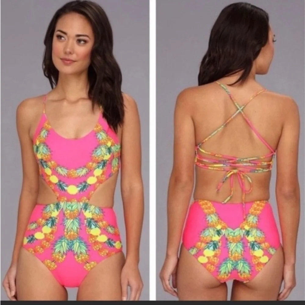 Mara Hoffman Pink Tropical Cutout One-Piece Swimsuit
